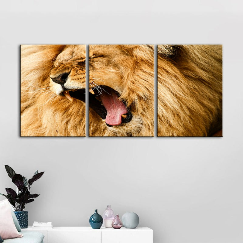 Wütender Löwenbrüll-Canvas Wandkunst Gemälde 3 Teile