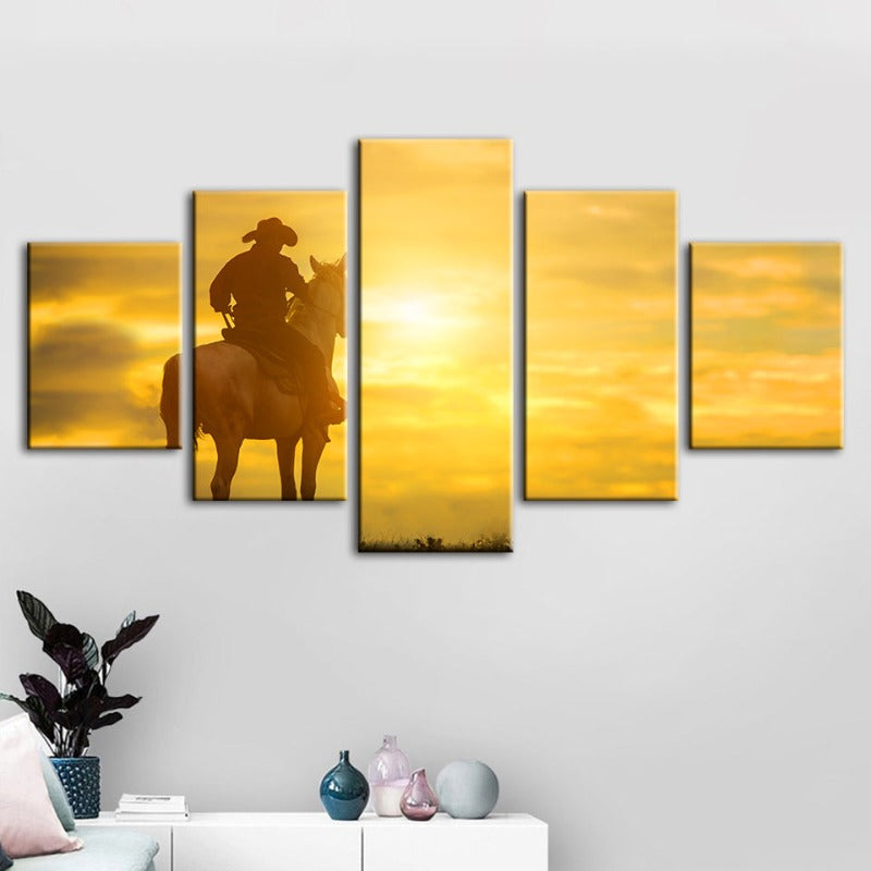 5 Stück Ein Cowboy und sein Pferd - Leinwand Wandkunst Gemälde