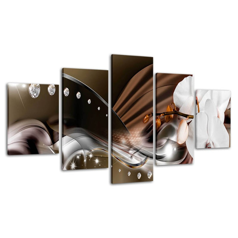5 Stück Metallic Hintergrund Nahaufnahme Blume - Leinwand Wandkunst Gemälde