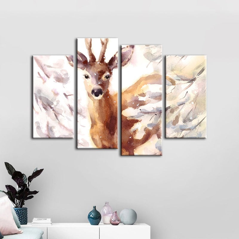 4 Stück Jung Elegante Reh - Leinwand Wandkunst Malerei