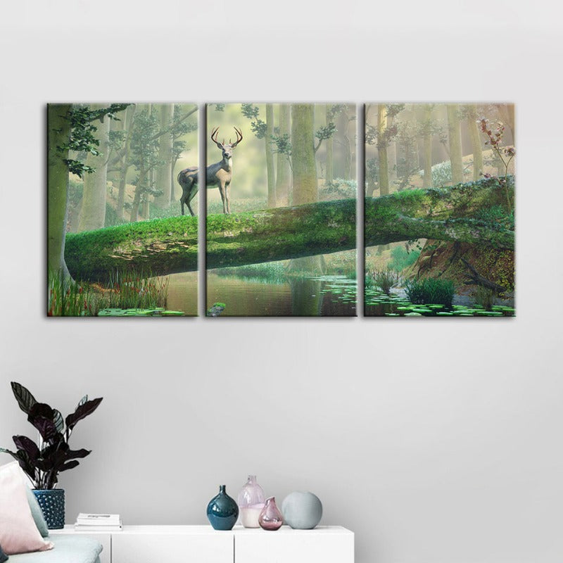 Bezauberter Wald Reh-Canvas Wandkunst Gemälde 3 Teile