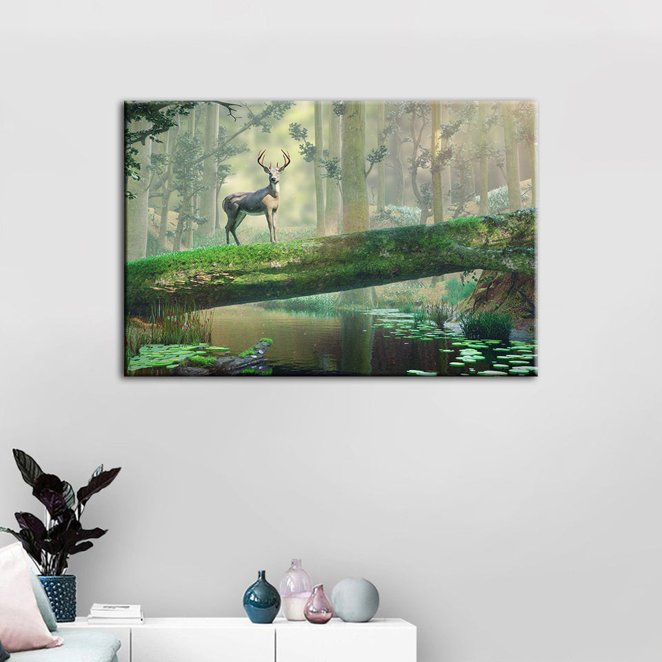 Verzauberter Wald Hirsch - Leinwand Wandkunst Gemälde