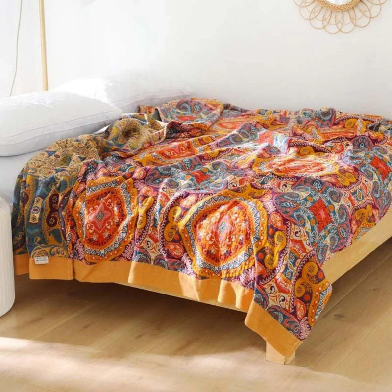 Sunrise Boho Wende-Decke, 100% Baumwolle Kühlende Steppdecke | Brehn