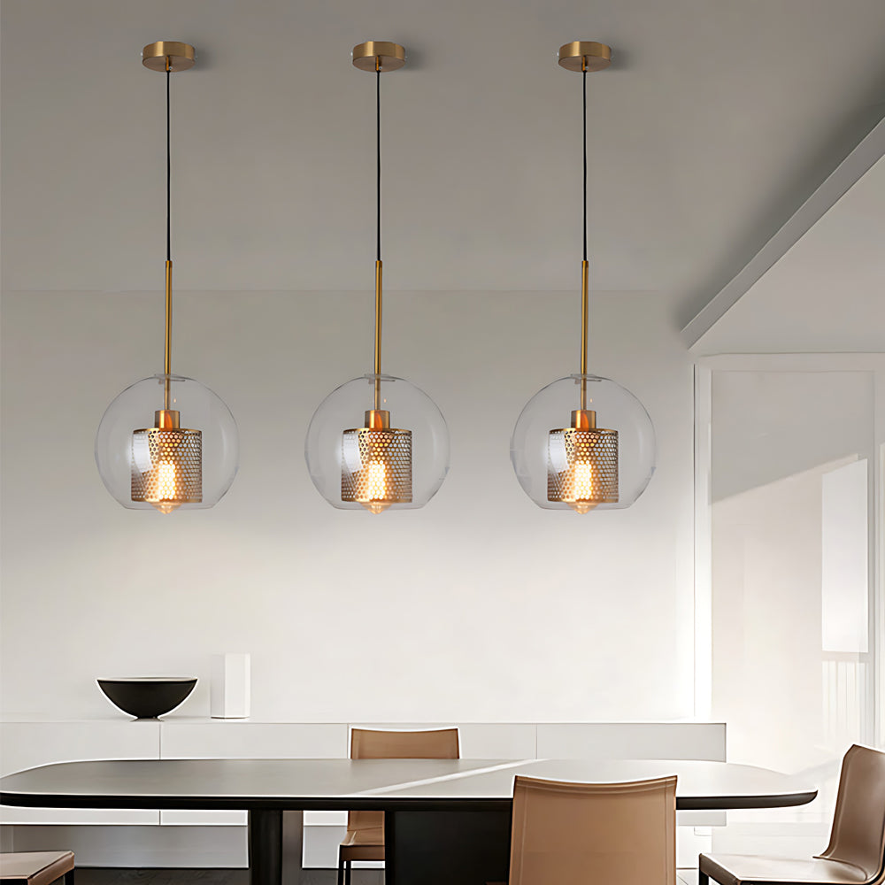 Vintage Industrie Hängelampe mit rundem Glas und Gold – LED Pendelleuchte für Esszimmer und Wohnzimmer | Brehn