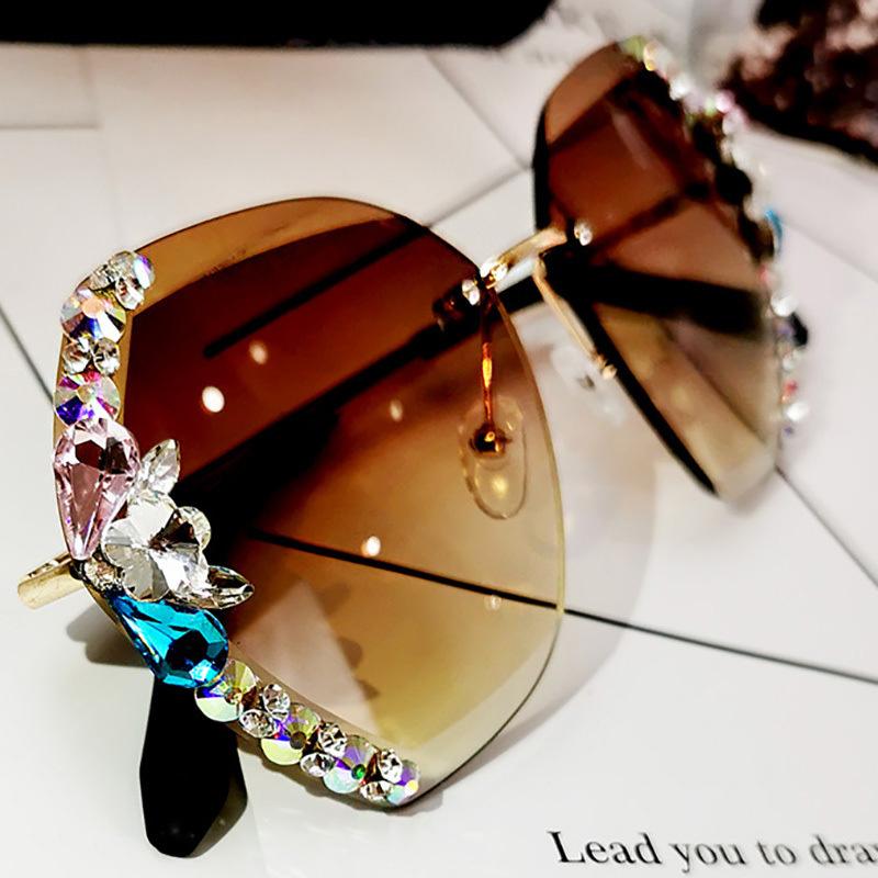 Brehn | 2022 Vintage Mode Randlose Kristall Sonnenbrille