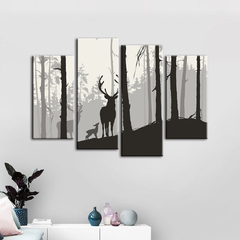 4 Stück Silhouette Hirsch Familie - Leinwand Wandkunst Malerei