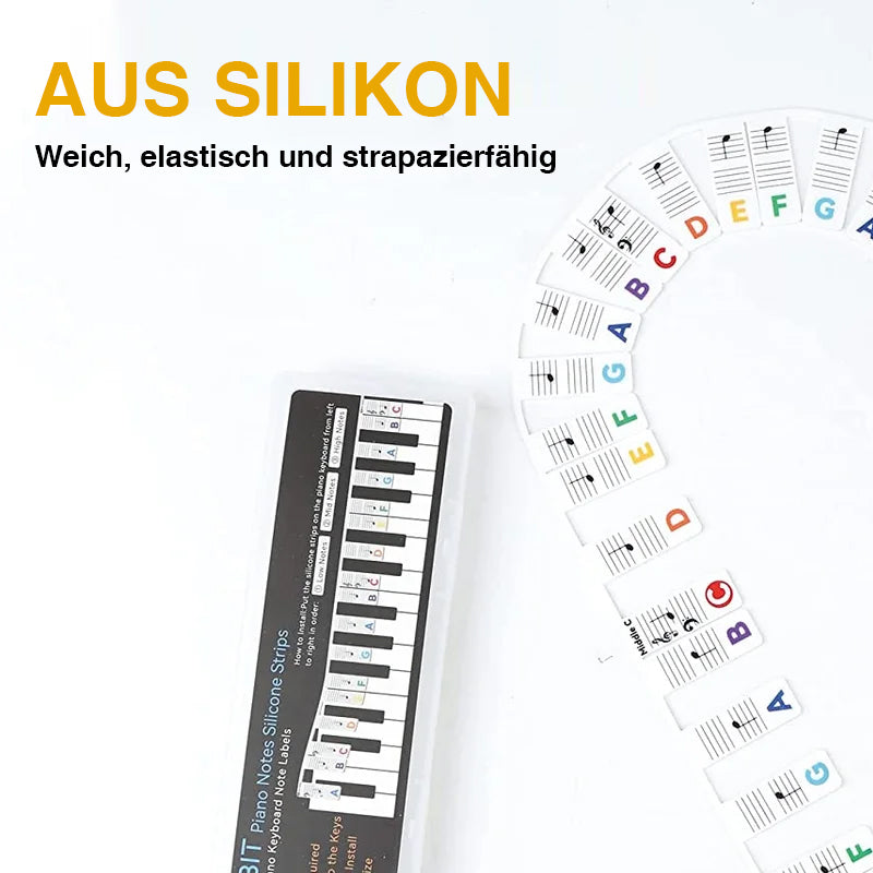 Brehn | Klavier-Notenetiketten aus Silikon | Abnehmbares Lehrmittel für 88 Tasten | Duales Notensystem (Violin- & Bassschlüssel) | Rückstandsfrei & Wiederverwendbar | Für Klavier & E-Piano