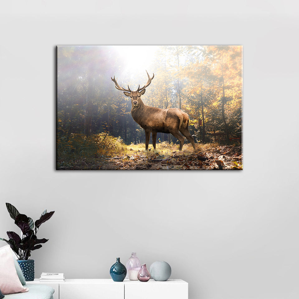 Majestätischer Hirsch Im Wald - Leinwand Wandkunst Malerei