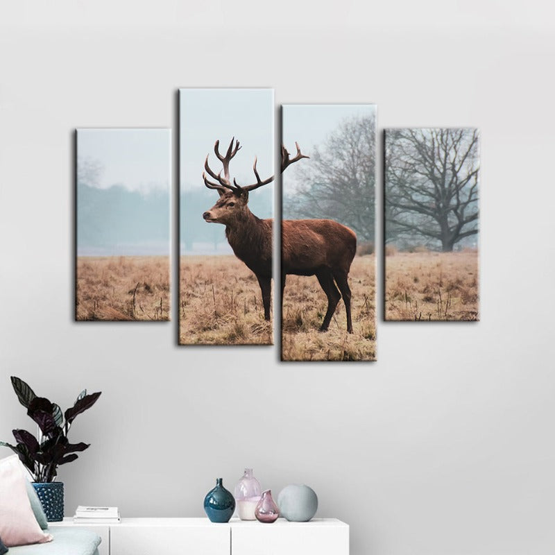 4 Stück Regal Hirsch in der Ebene - Leinwand Wandkunst Gemälde