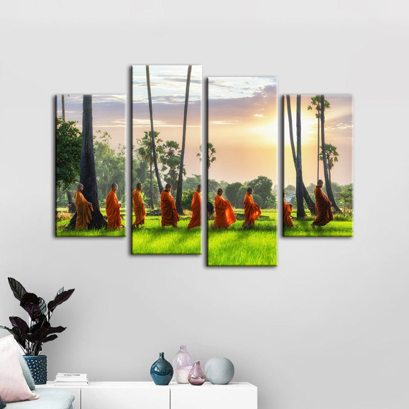 4-teilige entspannende Mönche - Leinwand Wandkunst Malerei