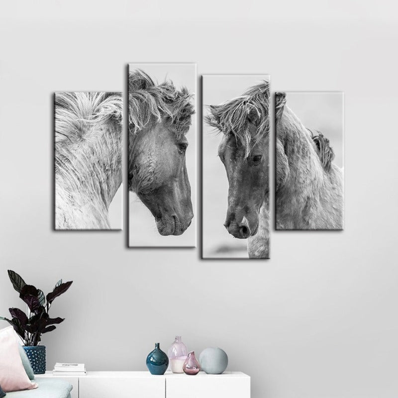 4 Stück Zwei Weiße Pferde - Leinwand Wandkunst Gemälde