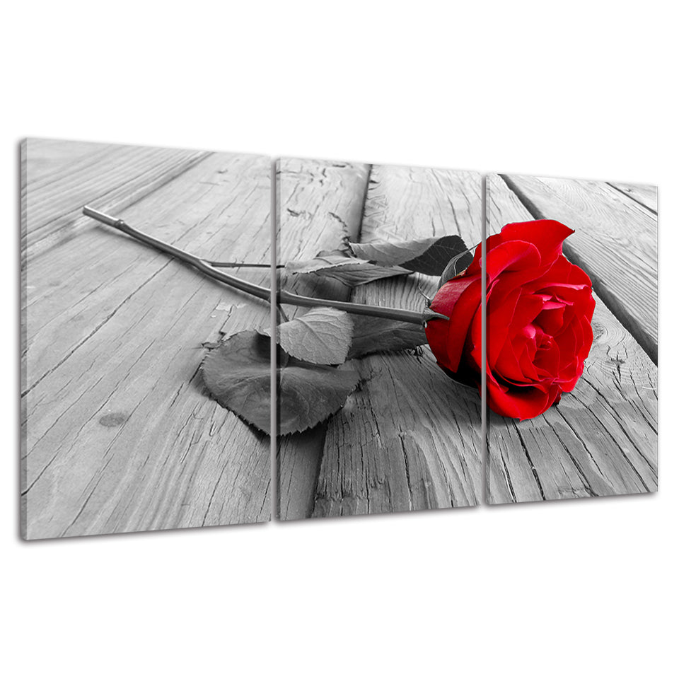 Einsame Rose 3 Teilig - Leinwand Wandkunst Gemälde