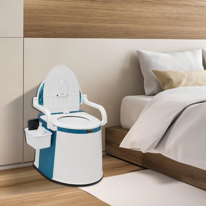 Brehn Tragbare Toilette für Senioren & Erwachsene – mit Armlehnen, Rückenlehne und herausnehmbarem Behälter, für drinnen & draußen
