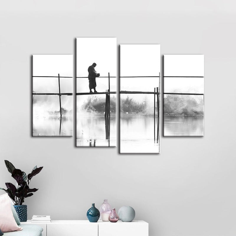 4-teilige Wasserbrücke - Leinwand Wandkunst Gemälde