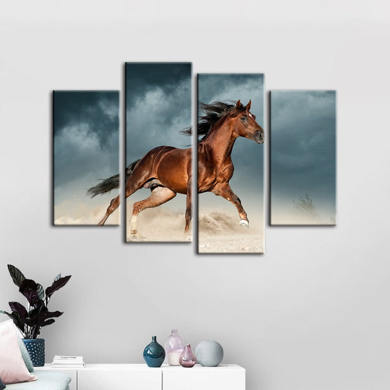 4-teilige braune Pferde in der Wüste - Leinwand Wandkunst Malerei | Brehn
