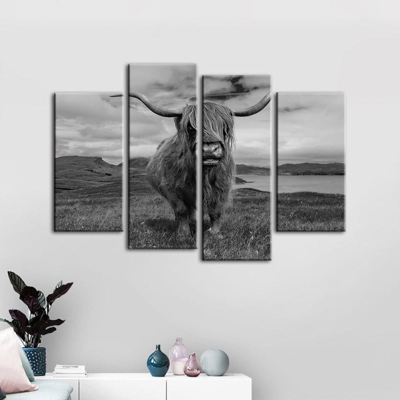 4-teilige Schwarz-Weiße Kuh - Leinwand Wandkunst Malerei | Brehn