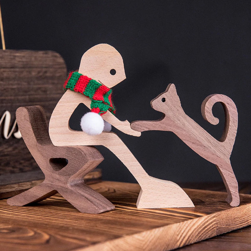 Brehn | Geschenk für Tierliebhaber - Holzskulptur Tisch Ornamente - Die Liebe zwischen Ihnen und Ihrem pelzigen Freund