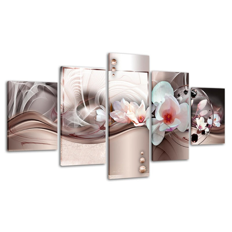 5 Stück Rose Gold Hintergrund Weiße Blume - Leinwand Wandkunst Malerei