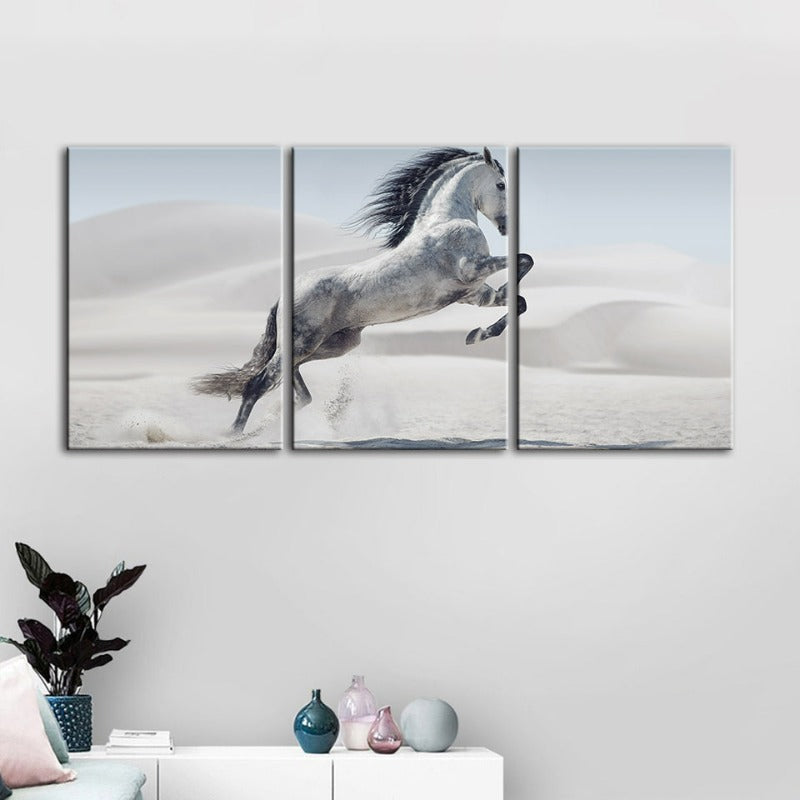 Springendes Weißes Pferd-Leinwand Wandkunst Gemälde 3 Stücke