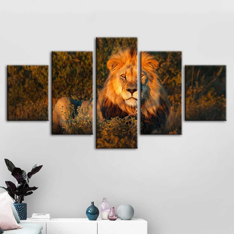 5 Stück Göttlicher Sonnenuntergang Löwe - Leinwand Wandkunst Gemälde