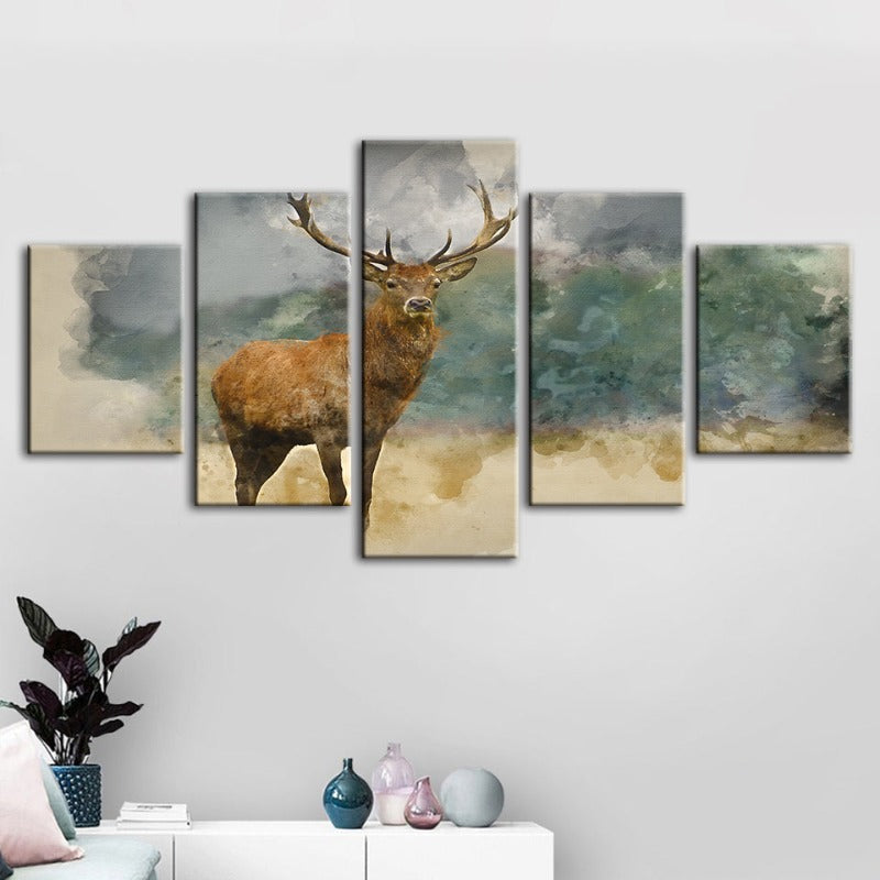5-teilige Aquarell-Ebenen-Reh - Leinwand Wandkunst Gemälde