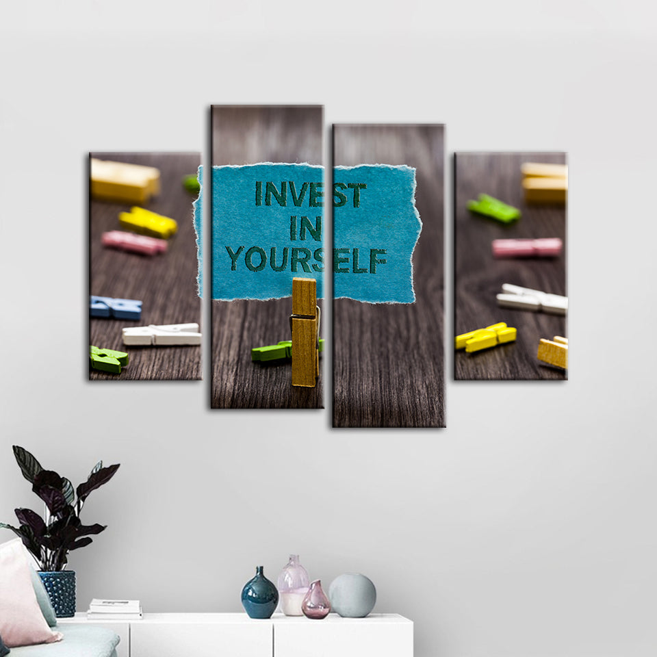 Investiere in dich selbst 4-teilig - Leinwand Wandkunst Malerei