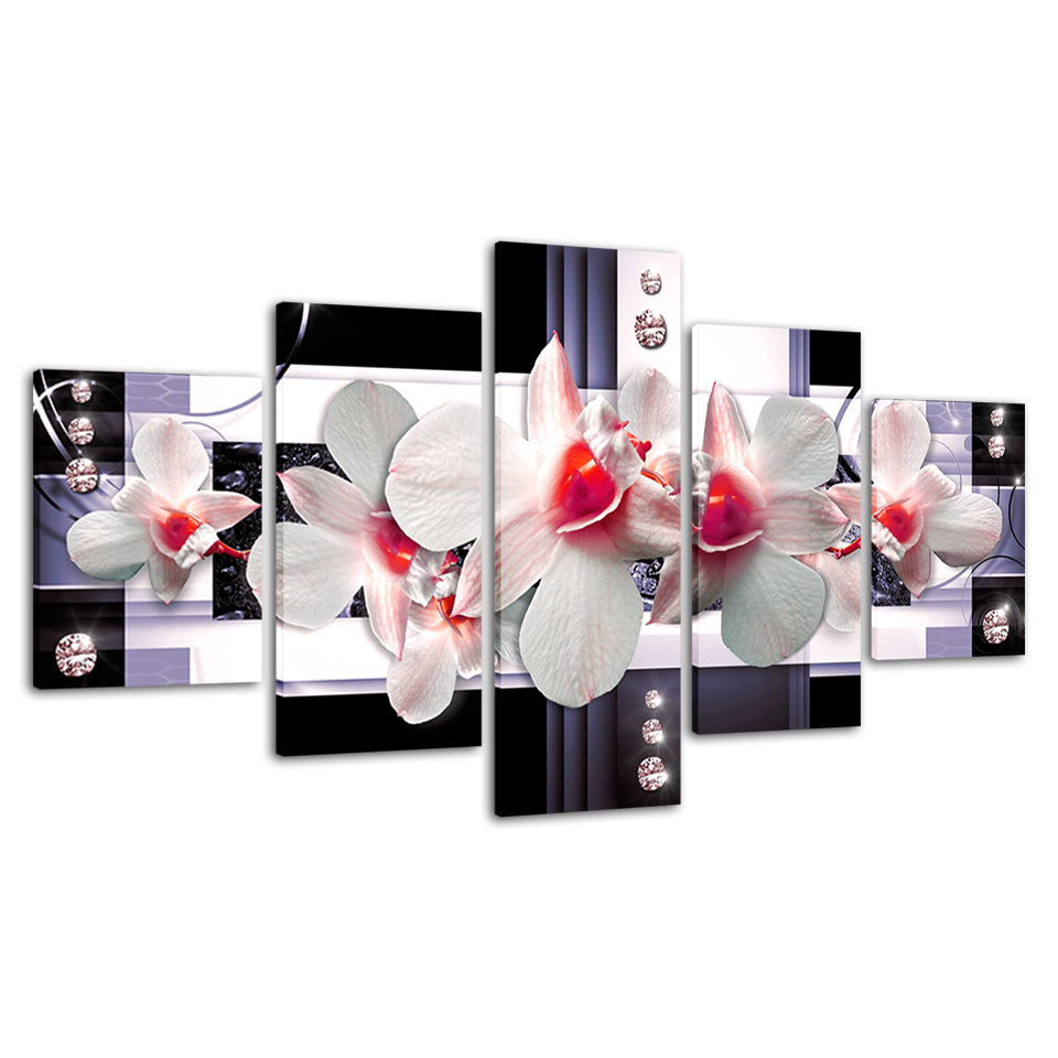 Zarte Pink Zentrale Orchideen 5 Teile - Leinwand Wandkunst Malerei