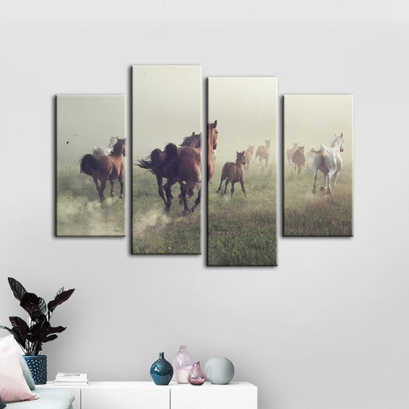4-teilige laufende Pferde - Leinwand Wandkunst Malerei
