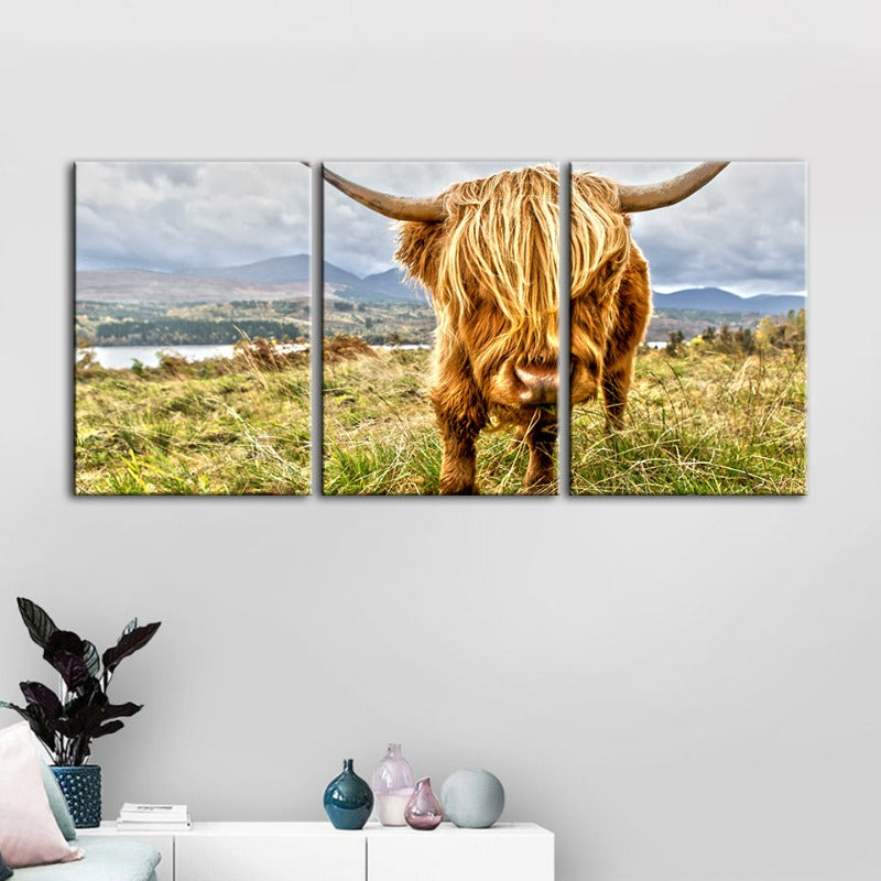 Niedliches Wildes Kuh-Canvas Wandkunst Gemälde 3 Teile