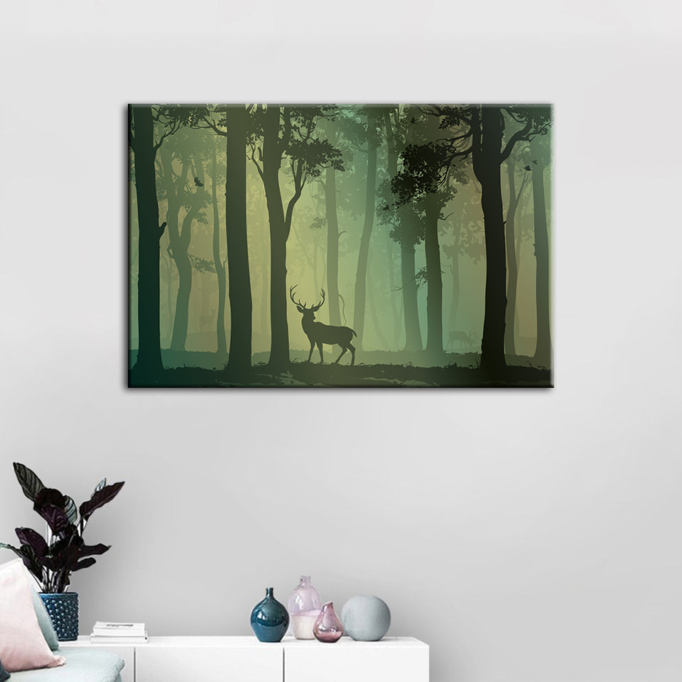 Verzaubertes grünes Tönung Silhouette Reh - Leinwand Wandkunst Malerei