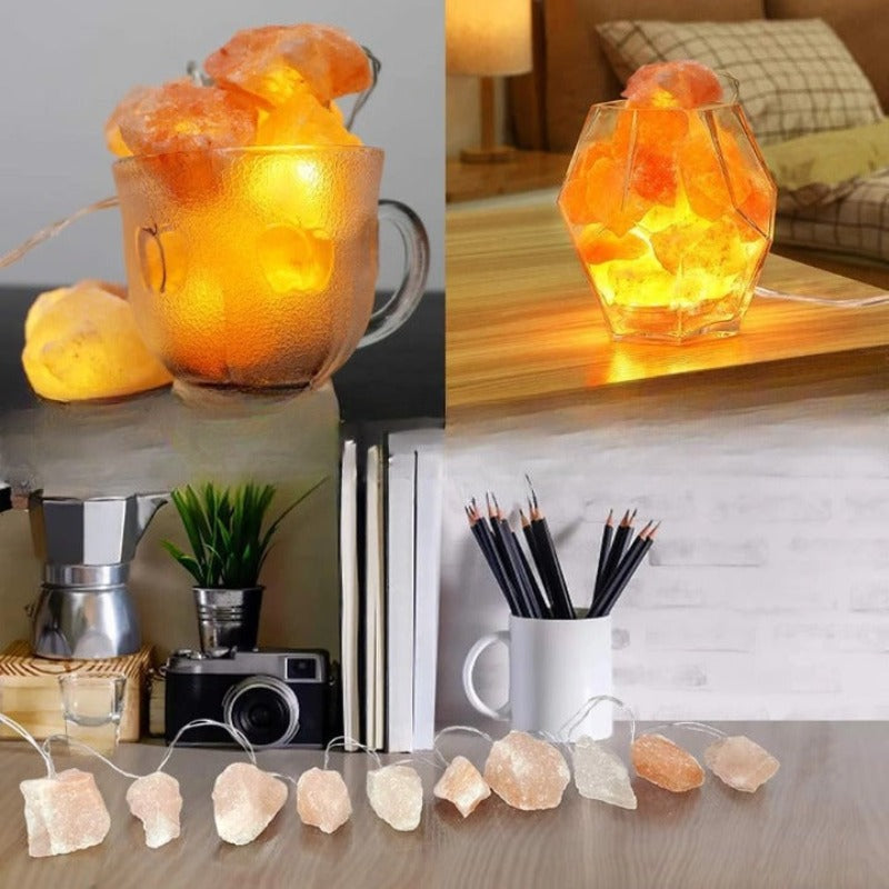 Brehn | SolaraGleam Himalaya Salz Lichterkette | Warmes Bernsteinlicht | Tragbare Natur Kristall Dekoration für Zuhause