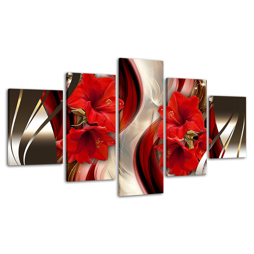 Atemberaubendes 5-teiliges Leinwandbild mit roten Amaryllis