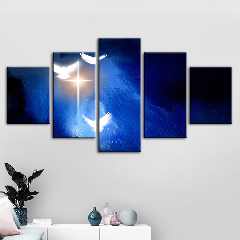 Glänzende Tauben, 5-teiliges Leinwandbild