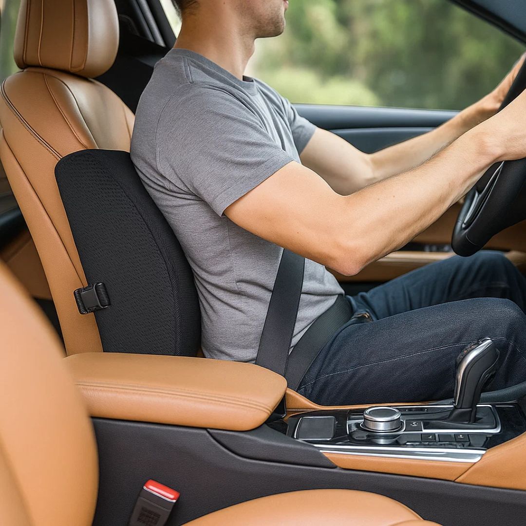 DriveEase | Autositz-Lendenstützkissen – Gedächtnis-Schaum-Linderung – Atmungsaktives Mesh – Ideal für Pendeln & Lange Fahrten Brehn