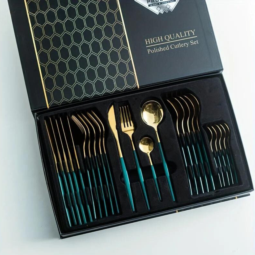 Brehn | Golden Cutlery Set Luxury – 24-teilig für stilvolles Essen Erlebnis