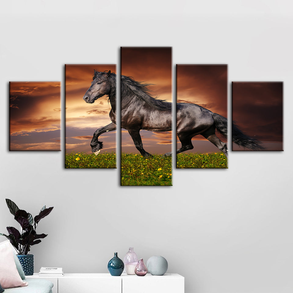 5 Teile laufende Pferde - Leinwand Wandkunst Malerei