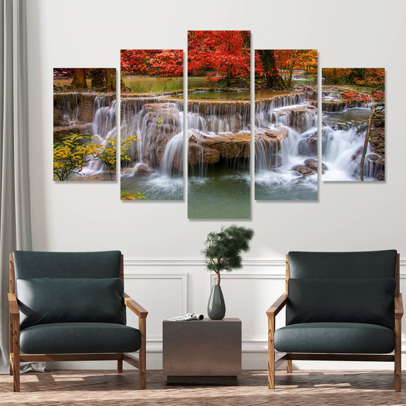 5-teilige schöne Wasserfall Landschaft - Leinwand Wandkunst Gemälde