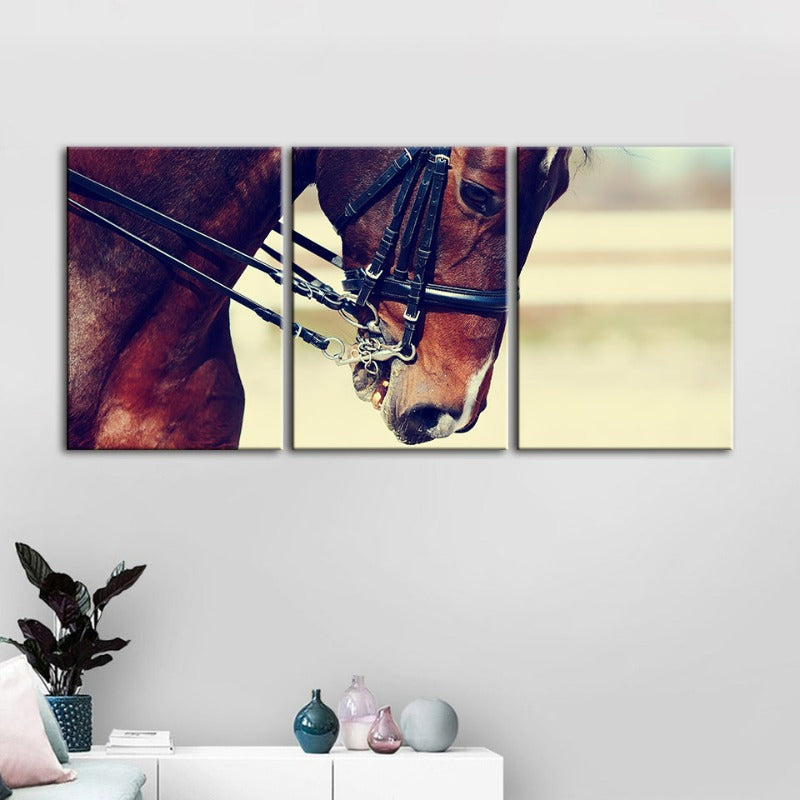 Anmutige Halfter-Pferde-Canvas Wandkunst Malerei 3 Teile