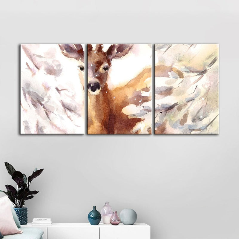 Junges, elegantes Reh – Leinwandbild, 3-teilig