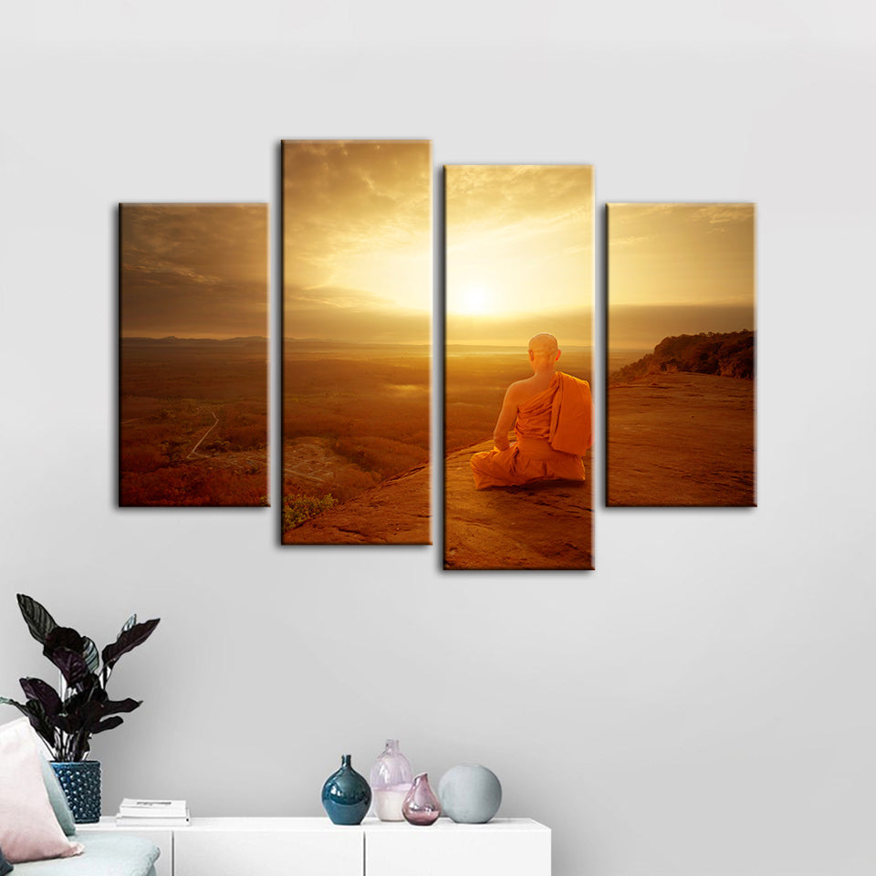 4-teilige ruhige Klippen-Sonnenuntergang - Leinwand Wandkunst Gemälde