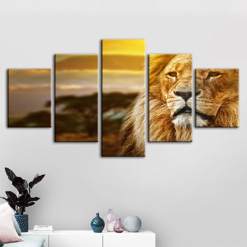 5-teilige unamused Löwe - Leinwand Wandkunst Gemälde