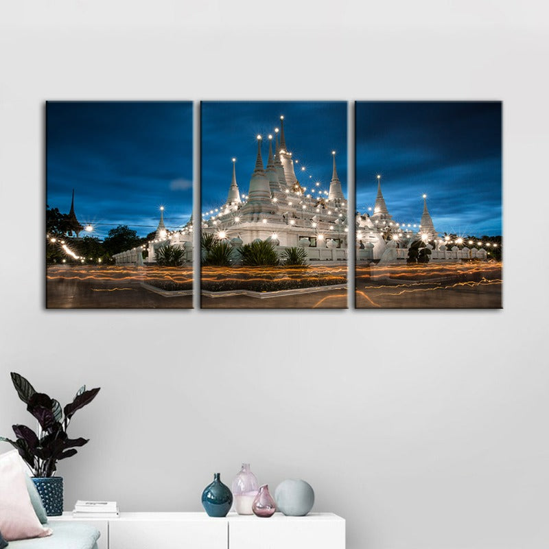 schöne Tempel Nachtzeit-Canvas Wandkunst Gemälde 3 Stücke