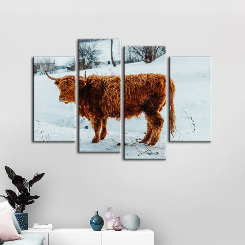 4-teilige lockige Kuh - Canvas Wandkunstgemälde