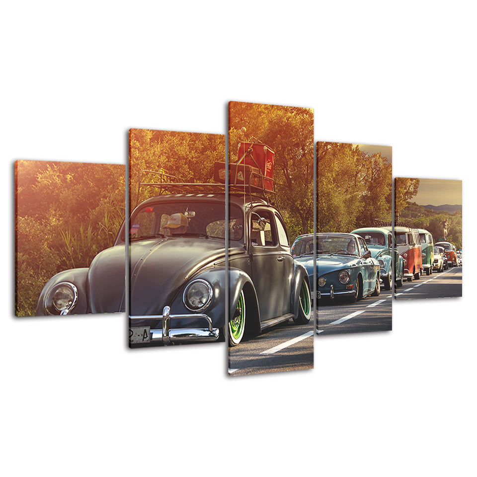 Reihe von Autos, 5-teiliges Leinwandbild
