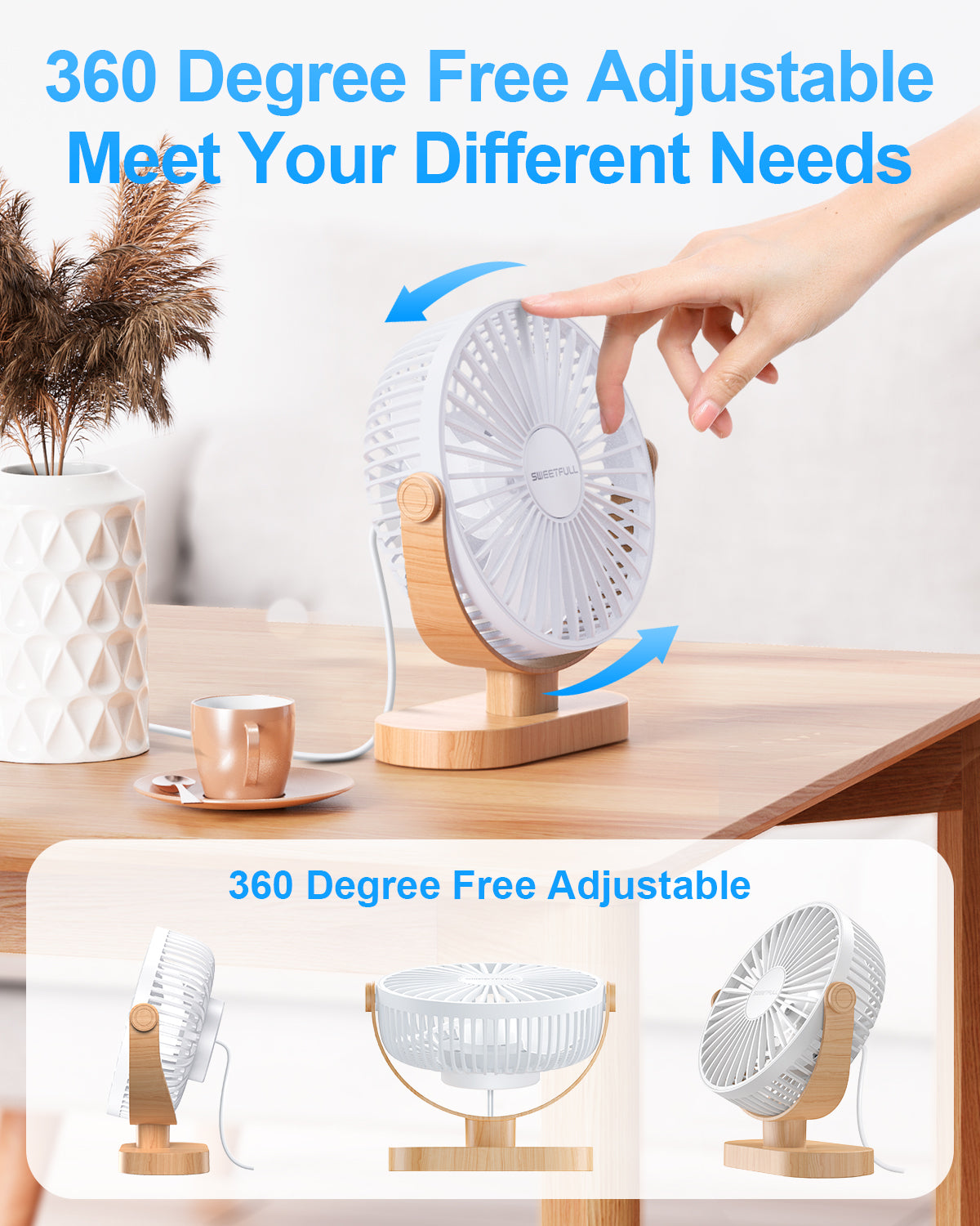 6,5 Zoll USB Kleiner Tischventilator für Zuhause Büro Auto Outdoor Reisen | Brehn