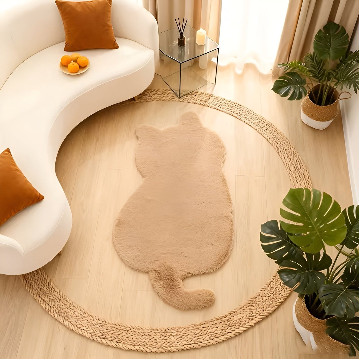 Kleiner Teppich in Katzenform – Weich und kuschelig | Perfekt für Sofa, Regal oder Kommode