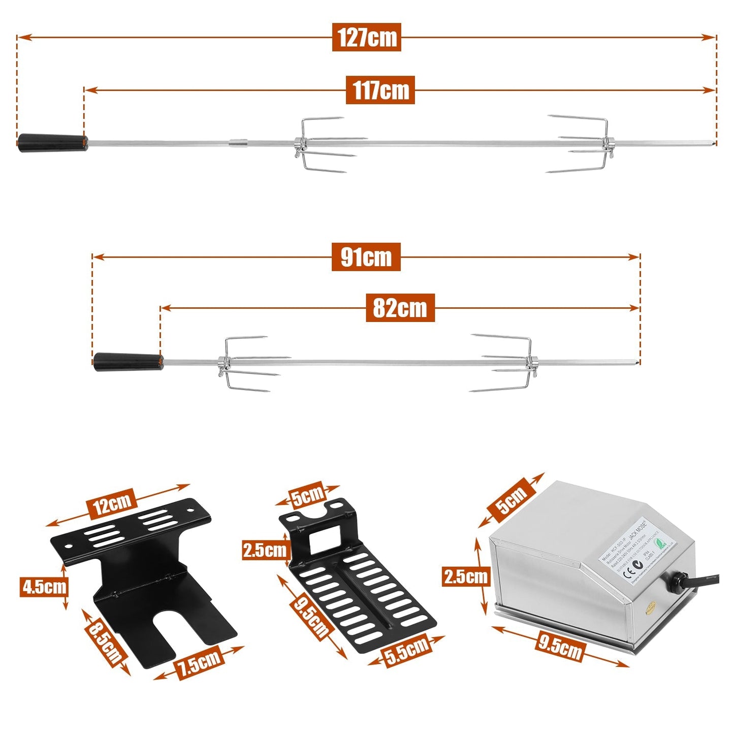 BBQ Grillspieß Edelstahl Motor 4x Fleischnadel | Brehn