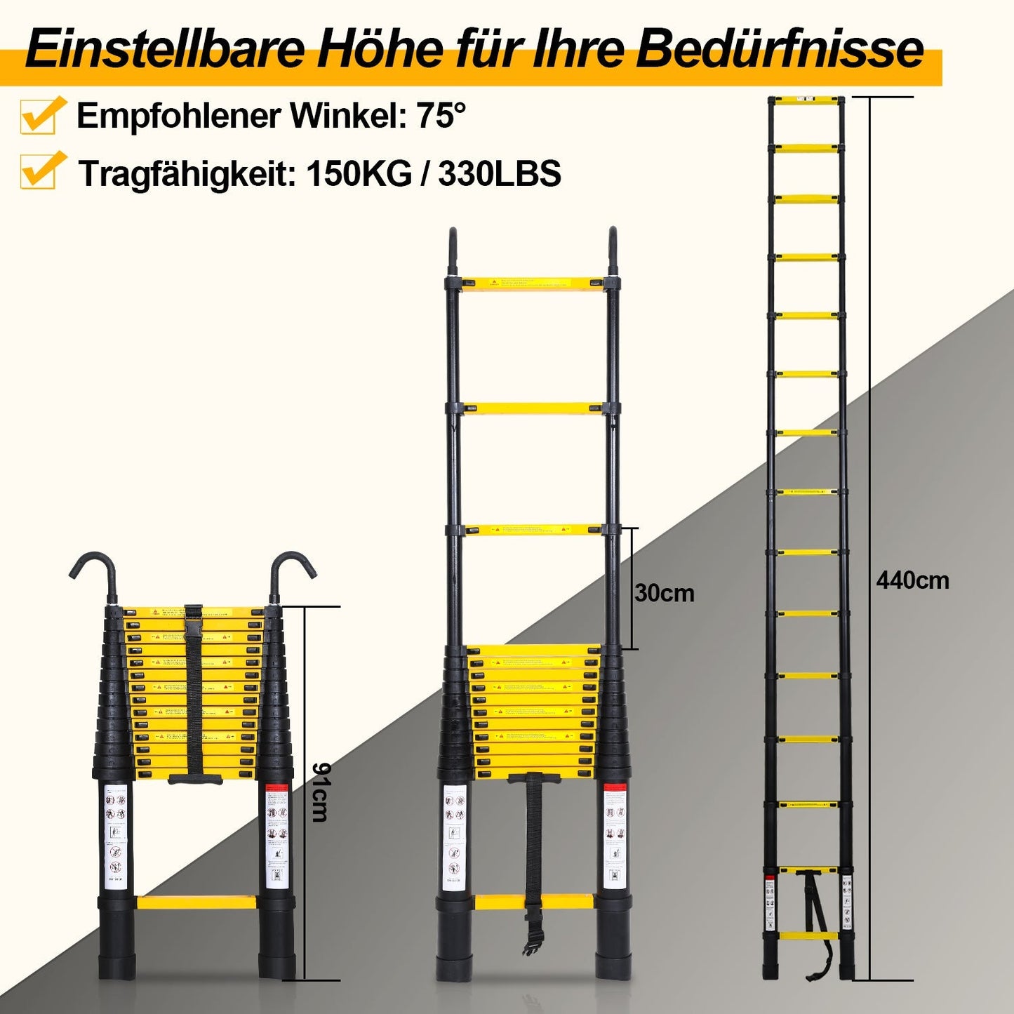 Teleskopleiter Aluminium mit Abnehmbarem Haken | Brehn