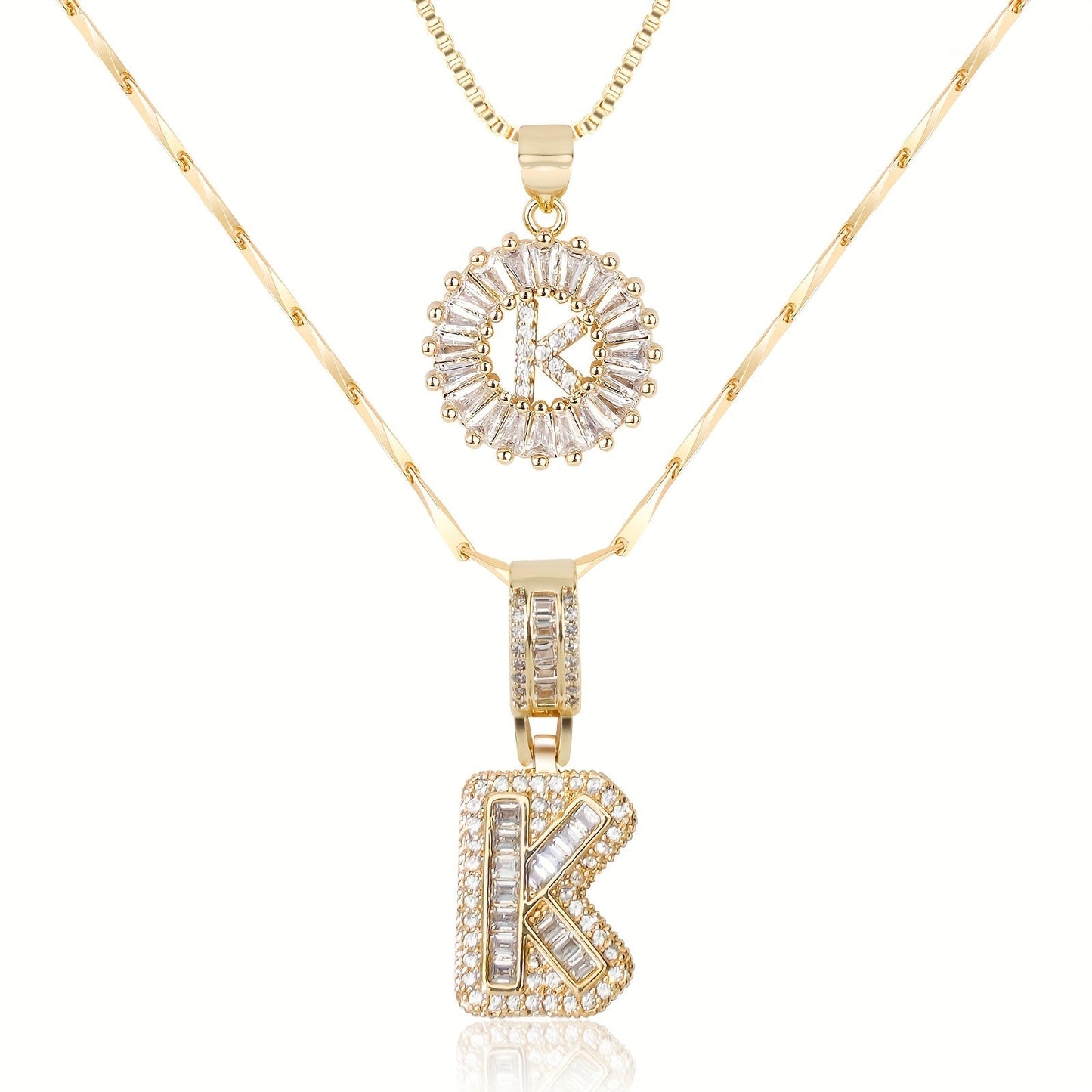 Brehn | 2pc 14k Diamant Buchstaben Initialen Halsketten