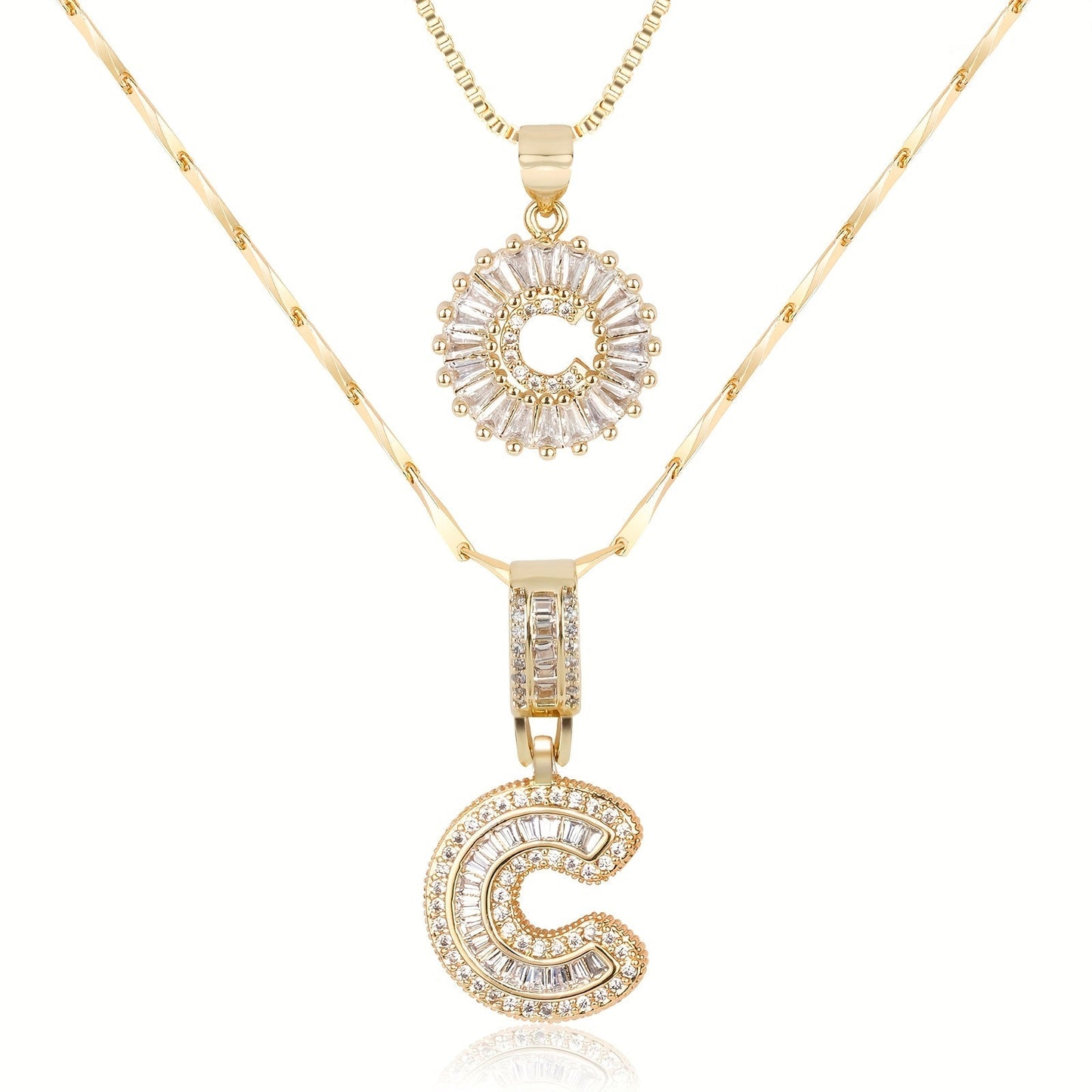 Brehn | 2pc 14k Diamant Buchstaben Initialen Halsketten